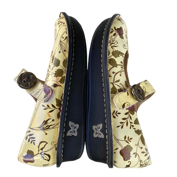 Alegria Clogs Mary Jane Strappy Floral Shoes Patent Leather Cream Green Women 41 - Picture 6 of 9